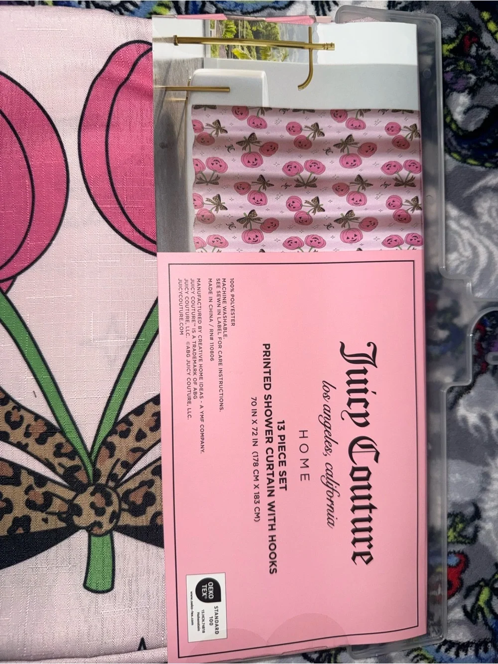 Juicy Couture Pink Pumpkin Graphic Shower Curtain
